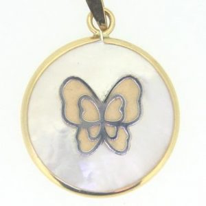Mother Of Pearl Butterfly Medallion Pendant 10KT/18MM   *CLEARANCE-FINAL SALE*
