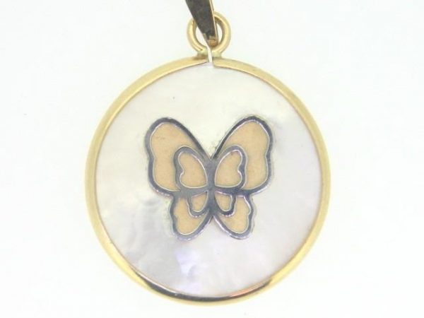 Mother Of Pearl Butterfly Medallion Pendant 10KT/18MM   *CLEARANCE-FINAL SALE*