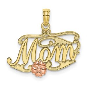 MOM  Script With Flower Pendant 10KT TT