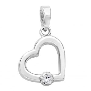 Open Heart with Cubic Zirconia Pendant with 18" Chain 10KT WG