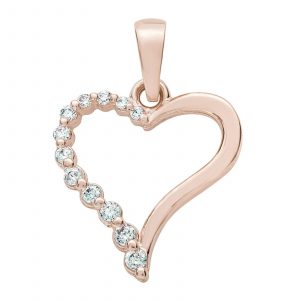 Open Heart with Cubic Zirconia Graduated Pendant 10KT PK/15MM
