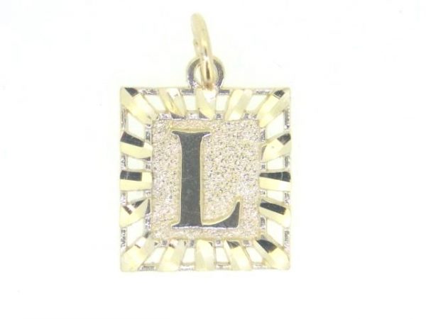 L Initial D.Cut Square Framed Initial Pendant 10KT