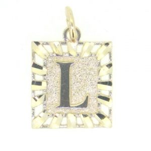 L Initial D.Cut Square Framed Initial Pendant 10KT