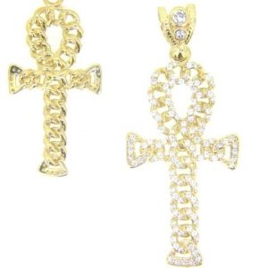 Ankh Reversible Chain Link Design with Cubic Zirconia Pendant 10KT/40MM   *CLEARANCE-FINAL SALE*