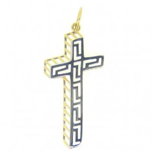 Greek Key Laser Cut Cross Pendant 10KT TT/35MM    *CLEARANCE-FINAL SALE*