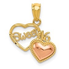 Sweet 16 Double Heart Pendant 14KT TT/15MM  *CLEARANCE-FINAL SALE*