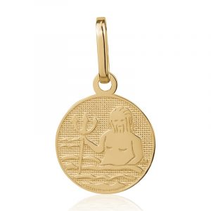 Aquarius Zodiac Round Disc Pendant Engravable 10KT 12MM/Aquarius