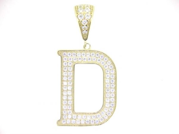 D Block Initial with Cubic Zirconia Pave Pendant 10KT/25MM