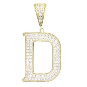 D Block Initial with Cubic Zirconia Pave Pendant 10KT/25MM