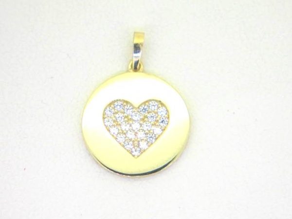Cubic Zirconia Heart Disc Pendant 10KT/14MM  *CLEARANCE- FINAL SALE*