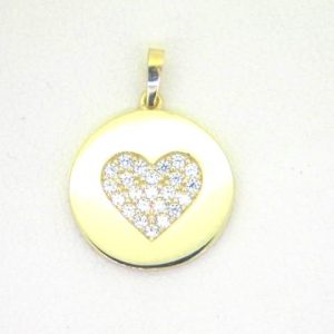 Cubic Zirconia Heart Disc Pendant 10KT/14MM  *CLEARANCE- FINAL SALE*
