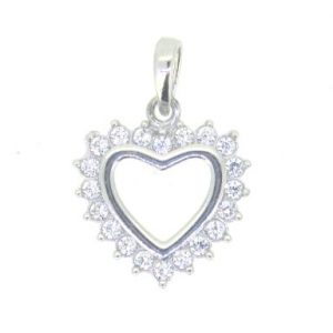 Cubic Zirconia Heart Frame Pendant 10KT WG/12MM