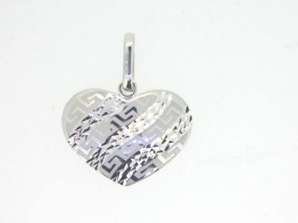 Heart with Greek Key Design Pendant 10KT WG/17MM  *CLEARANCE- FINAL SALE*