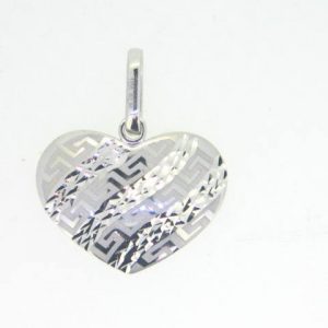 Heart with Greek Key Design Pendant 10KT WG/17MM  *CLEARANCE- FINAL SALE*