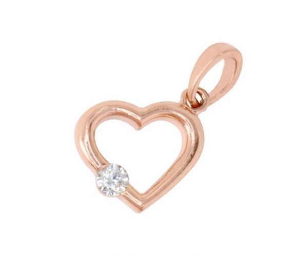 Open Heart with Cubic Zirconia Pendant w/ Chain 10KT PK/11MM