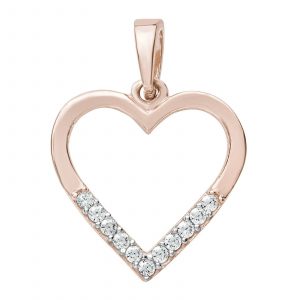 Open Heart with Cubic Zirconia Pave Pendant 10KT PK/15MM