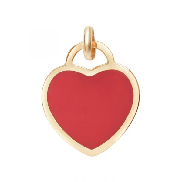 Heart with Red Enamel Inlay Pendant Italian 10KT/17MM