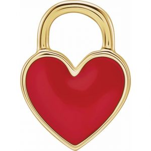 Red Enamel Heart Lock Design Pendant 14KT/8MM