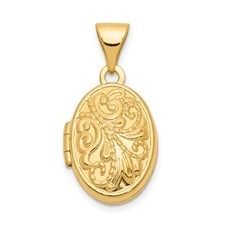 Beaded Scroll Design Oval Locket 10KT/15MM