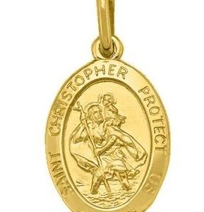 St. Christopher Oval Medallion Large Pendant Italian 10KT/24MM