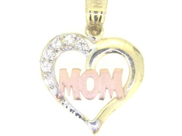 MOM Heart with Cubic Zirconia Pendant 10KT TC/17MM