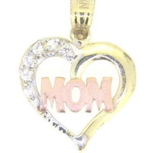 MOM Heart with Cubic Zirconia Pendant 10KT TC/17MM