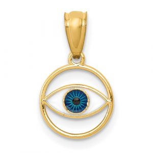 Round Framed Enamel Evil Eye Pendant 14KT/9MM
