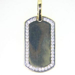 Dog Tag with Cubic Zirconia Pave Border 10KT/30MM *Engravable  *CLEARANCE-FINAL SALE*