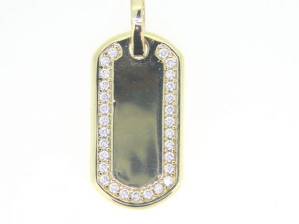Dog Tag with Pave Cubic Zirconia Pendant 10KT/22MM *Engravable  *CLEARANCE-FINAL SALE*