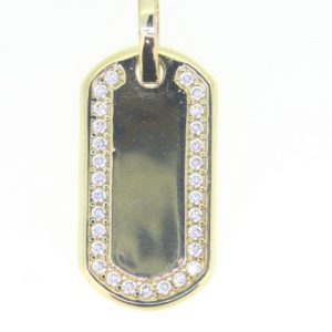 Dog Tag with Pave Cubic Zirconia Pendant 10KT/22MM *Engravable  *CLEARANCE-FINAL SALE*