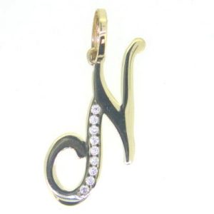 N Script Initial with Cubic Zirconia Pendant 10KT/15MM