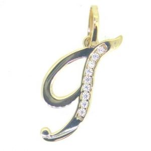T Script Initial with Cubic Zirconia Pendant 10KT/15MM