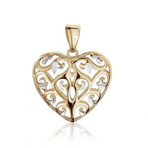 Filigree Heart D.Cut Reversible Pendant 10KT TC/15MM