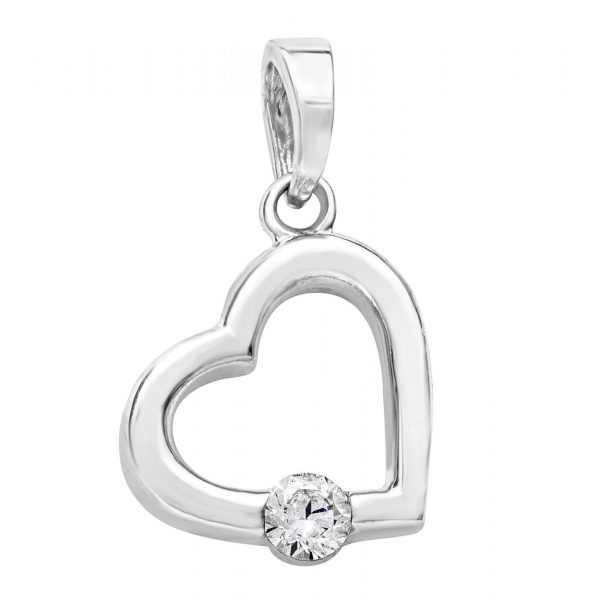 Open Heart with Cubic Zirconia Pendant 10KT WG