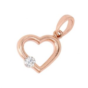 Open Heart with Cubic Zirconia Pendant w/ Chain 10KT PK/11MM