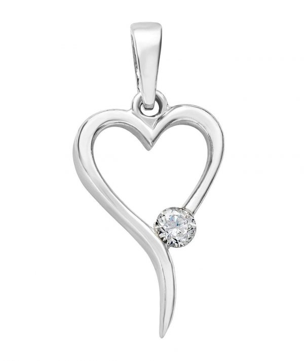 Modern Heart with Cubic Zirconia Pendant 10KT WG/16MM