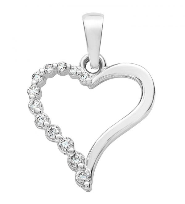 Open Heart with Cubic Zirconia Graduated Pendant 10KT WG/15MM