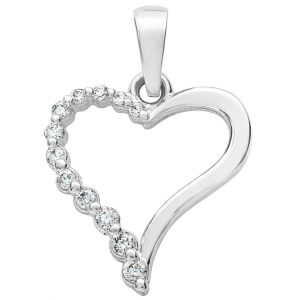 Open Heart with Cubic Zirconia Graduated Pendant 10KT WG/15MM
