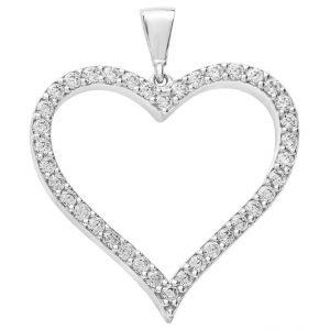 Open Heart with Cubic Zirconia Pave Pendant 10KT WG/22MM
