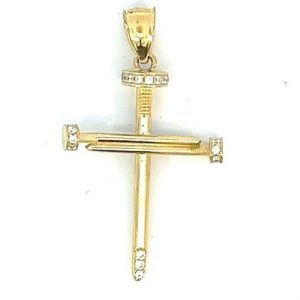 Nail with Cubic Zirconia Cross Pendant 10KT/29MM    *CLEARANCE-FINAL SALE*