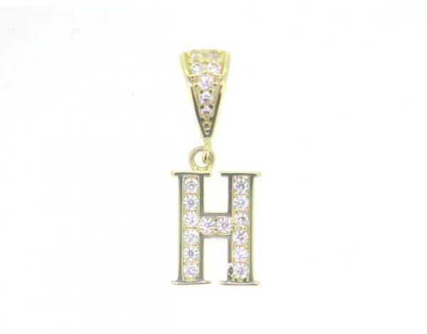 H Block Initial with Cubic Zirconia Pave Pendant 10KT/H 11MM