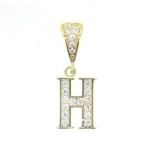 H Block Initial with Cubic Zirconia Pave Pendant 10KT/H 11MM
