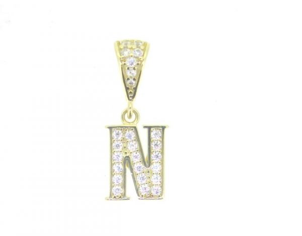 N Block Initial with Cubic Zirconia Pave Pendant 10KT/N 11MM