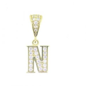 N Block Initial with Cubic Zirconia Pave Pendant 10KT/N 11MM