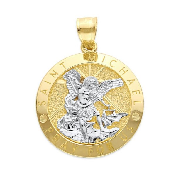 St. Michael Round Medallion 10KT TT/14MM