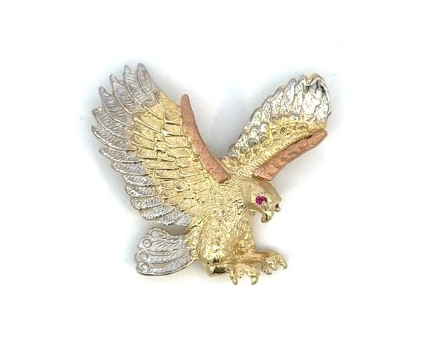 Eagle with Sim. Red Stone Eye Slider Pendant 10KT TC/35MM