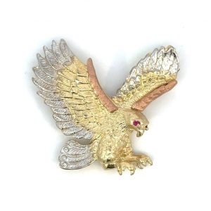 Eagle with Sim. Red Stone Eye Slider Pendant 10KT TC/35MM