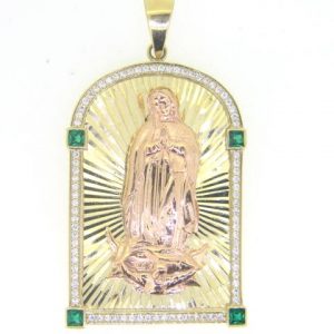 Large Sun Burst Miraculous Medallion with Sim. Stones Pendant 10KT TT/40MM    *CLEARANCE-FINAL SALE*