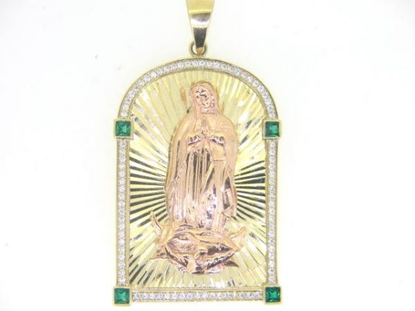 Large Sun Burst Miraculous Medallion with Sim. Stones Pendant 10KT TT/40MM    *CLEARANCE-FINAL SALE*
