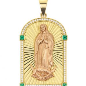Large Sun Burst Miraculous Medallion with Sim. Stones Pendant 10KT TT/40MM *CLEARANCE-FINAL SALE*